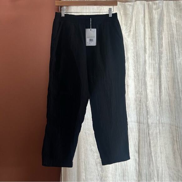 Mododoc Relaxed Fit Cropped Pants Gauze Lightweight Elastic Waist Black NWT Sz S - Picture 4 of 9